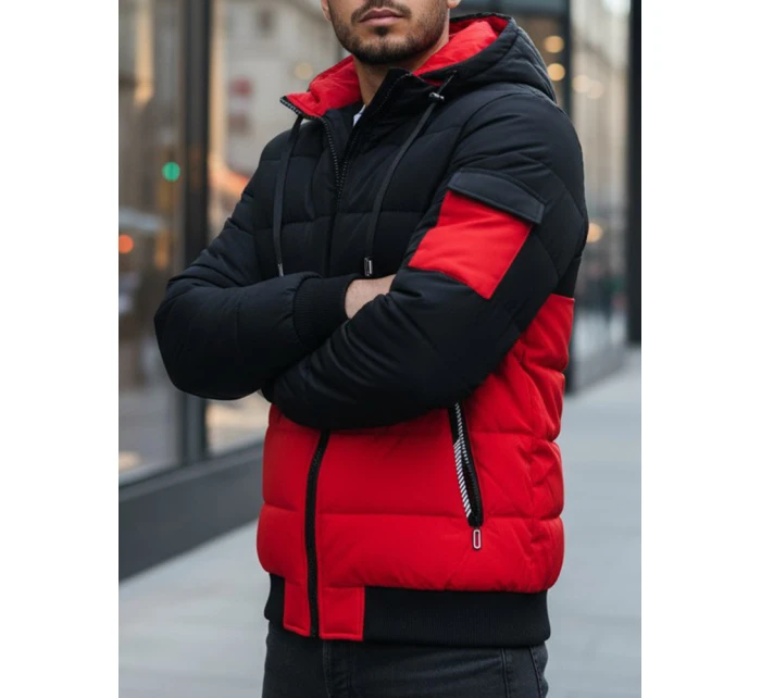 Pánská červeno-černá zimní bunda s kapucí FashionStreet TX5099