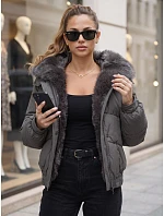 Dámská zimní prošívaná bunda s kožešinou, tmavě šedá, FashionStreet TY6010 Dámská zimní prošívaná bunda s kožešinou, tmavě šedá, FashionStreet TY6010