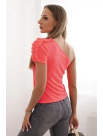 Dámská bavlněná blůza na jedno rameno s volánem růžová neon Dámská bavlněná blůza na jedno rameno s volánem růžová neon