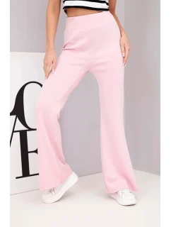 Dámské kalhoty máslíčko s rozšiřující nohavicí světle růžové