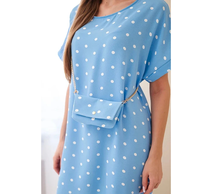 Dámské šaty s puntíky s krátkým rukávem a s kabelkou modrá Dámské šaty s puntíky s krátkým rukávem a s kabelkou modrá