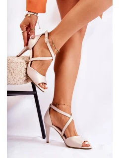 Módní sandály na vysokém podpatku béžová model 21588150 - SERGIO LEONE