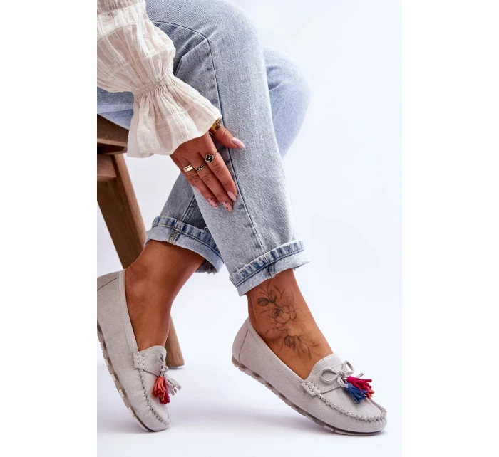 Semišové Mokasíny S Mašlí A Třásněmi šedá Dorine