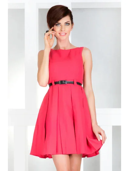 Dámské společenské šaty NUMOCO s páskem středně dlouhé růžové - Růžová / XL - Numoco Dámské společenské šaty NUMOCO s páskem středně dlouhé růžové - Růžová / XL - Numoco