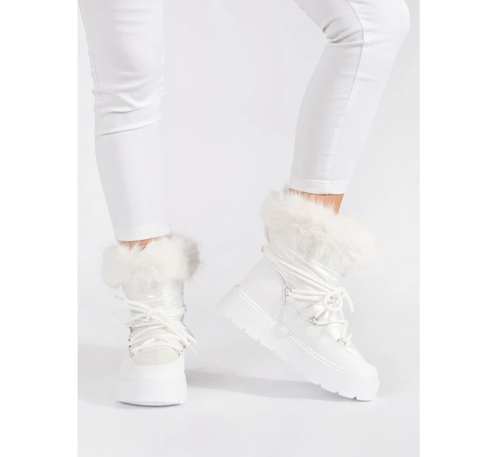 Pěkné sněhule dámské bílé platforma Pěkné sněhule dámské bílé platforma