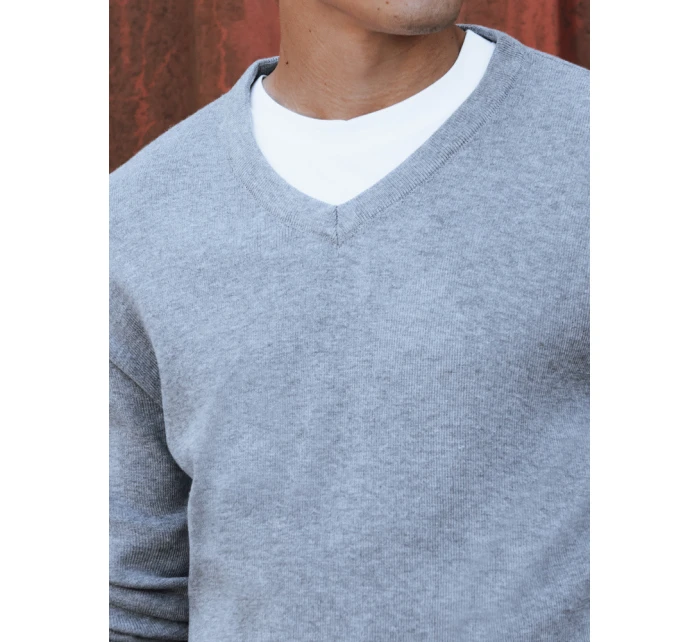 Pánský světle šedý svetr s výstřihem Dstreet model 21979350 - FashionStreet