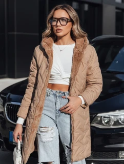 Dámská dlouhá prošívaná bunda tmavě béžová FashionStreet TY5438