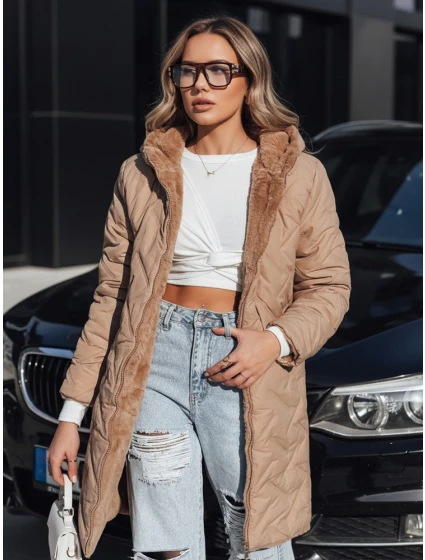 Dámská dlouhá prošívaná bunda tmavě béžová FashionStreet TY5438