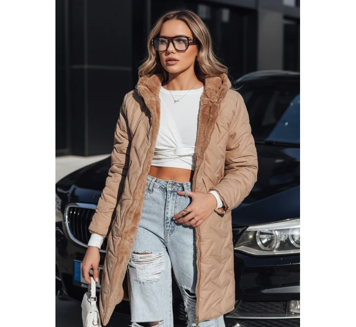 Dámská dlouhá prošívaná bunda tmavě béžová FashionStreet TY5438