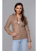Prošívaná béžová dámská bunda s kapucí model 18038064 - S'WEST Prošívaná béžová dámská bunda s kapucí model 18038064 - S'WEST