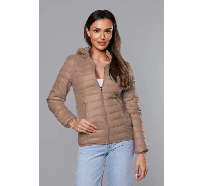 Prošívaná béžová dámská bunda s kapucí model 18038064 - S'WEST Prošívaná béžová dámská bunda s kapucí model 18038064 - S'WEST