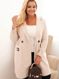 Dámský elegantní plášť Plus Size s límcem a velkými kapsami béžový