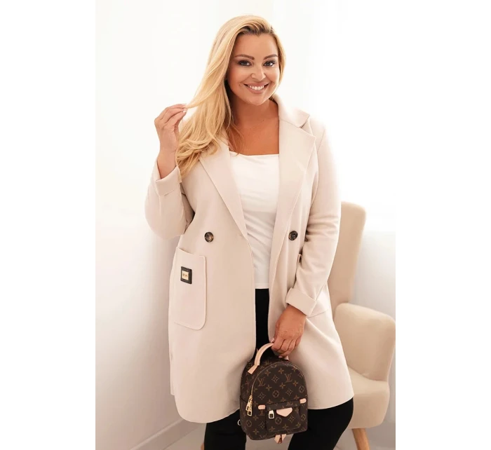 Dámský elegantní plášť Plus Size s límcem a velkými kapsami béžový