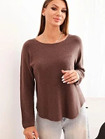 Dámský svetr z viskózy s dlouhým rukávem a kulatým výstřihem mocca