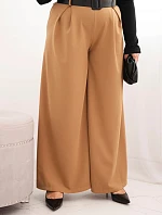 Dámské kalhoty Plus Size s širokou nohavicí a páskem camelové
