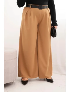 Dámské kalhoty Plus Size s širokou nohavicí a páskem model 21725275 - K-Fashion