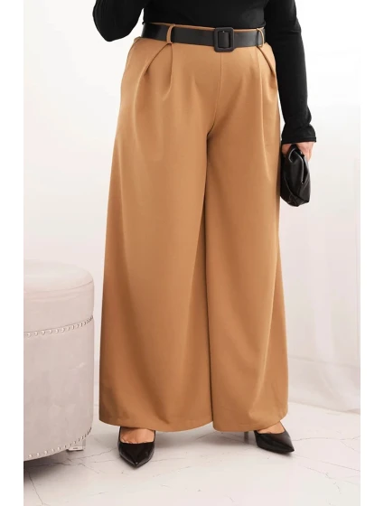 Dámské kalhoty Plus Size s širokou nohavicí a páskem model 21725275 - K-Fashion