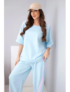 Dámský máslový komplet z model 22015426 mikina a kalhoty s lampasy modrý - K-Fashion
