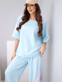 Dámský máslový komplet z viskózy, mikina a kalhoty s lampasy modrý