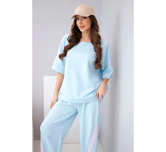 Dámský máslový komplet z model 22015426 mikina a kalhoty s lampasy modrý - K-Fashion Dámský máslový komplet z model 22015426 mikina a kalhoty s lampasy modrý - K-Fashion