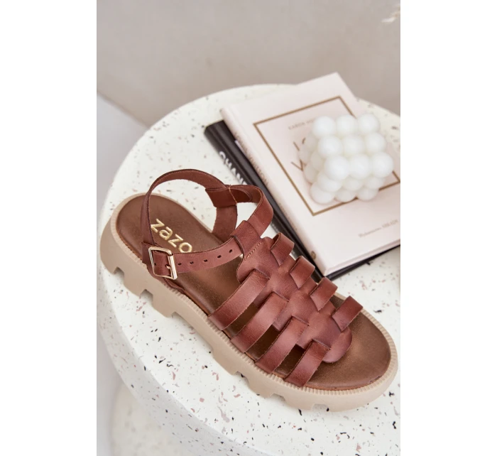 Kožené Dámské Sandály Zazoo model 21682166 Hnědé - Boto Kožené Dámské Sandály Zazoo model 21682166 Hnědé - Boto