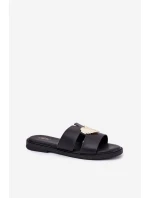 Dámské Pantofle Na Plochém Podpatku Se Zlatou Dekorací Černé Karinma