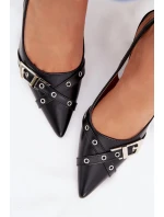 Dámské sandály na podpatku s pásky a přezkou Černé model 22027836 - Boto