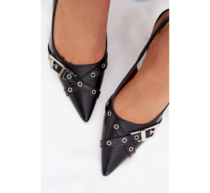 Dámské sandály na podpatku s pásky a přezkou Černé model 22027836 - Boto