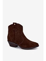 Dámské kožené kotníkové boty na podpatku Big Star model 22349479 Camel - Big Star Shoes