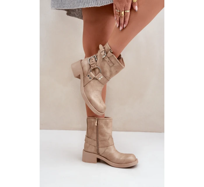 Dámské Kožené Kotníkové Boty Na Nízkém Bloku Podpatku S Pásky Zazoo 3644 Béžové Dámské Kožené Kotníkové Boty Na Nízkém Bloku Podpatku S Pásky Zazoo 3644 Béžové