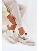 Dámské sportovní tenisky na platformě – béžové s panterím vzorem Lorori