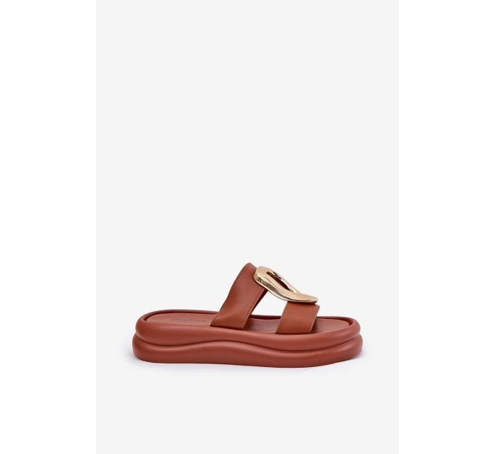 Dámské sandály na platformě se zlatým detailem Camel model 21687279 - Boto Dámské sandály na platformě se zlatým detailem Camel model 21687279 - Boto