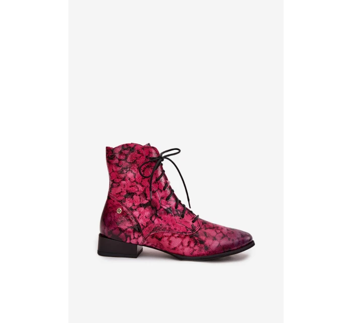 Kožené vzorované kotníkové boty na ploché podrážce Maciejka 06391-23 Růžové Kožené vzorované kotníkové boty na ploché podrážce Maciejka 06391-23 Růžové