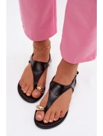 Dámské sandály na nízkém podpatku se zlatým detailem Černé model 21956157 - Boto