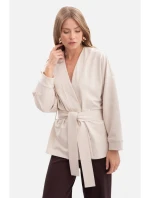 B297 Pletené sako bez límce s otevřeným předním dílem - pískové