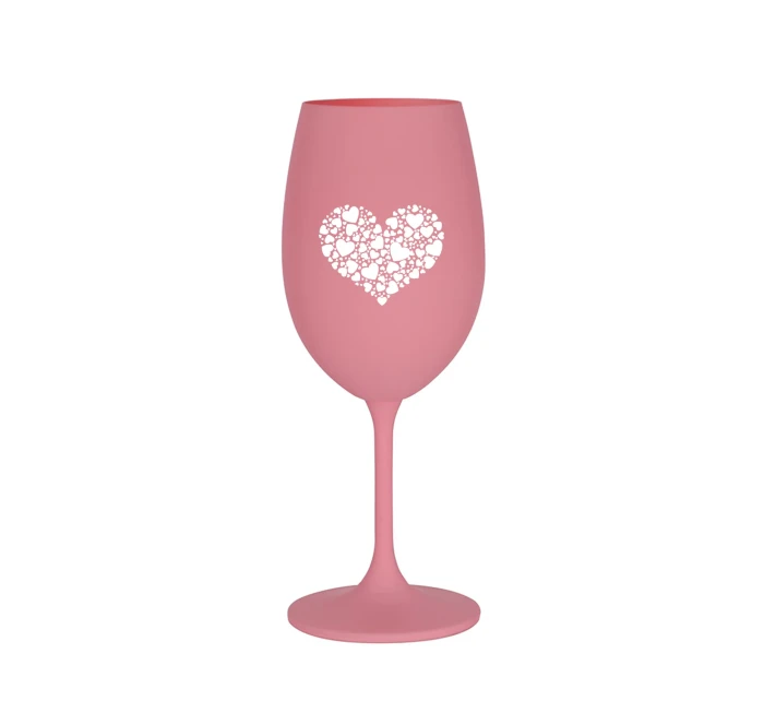 SRDCE - růžová sklenice na víno 350 ml