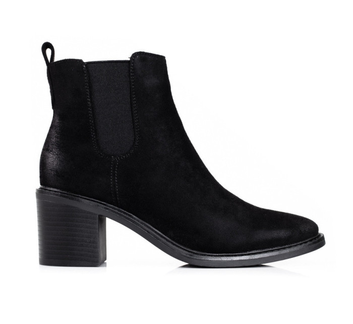 Komfortní  kotníčkové boty dámské černé na širokém podpatku