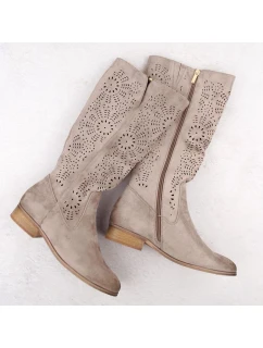 Dámské semišové zateplené ažurové boty khaki Potocki model 22014954