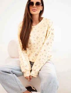 Dámská viskózová mikina s dlouhým rukávem v drobných květinkách žlutá
