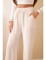 Kalhoty z viskózy se širokými nohavicemi béžové