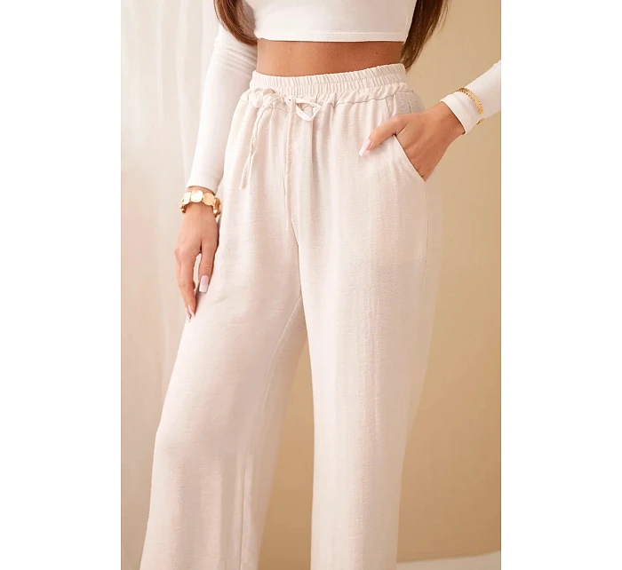 Kalhoty z viskózy se širokými nohavicemi béžové