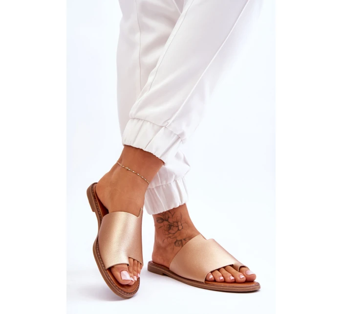 Dámské kožené žabky zlato model 21613216 - EVENTO Dámské kožené žabky zlato model 21613216 - EVENTO