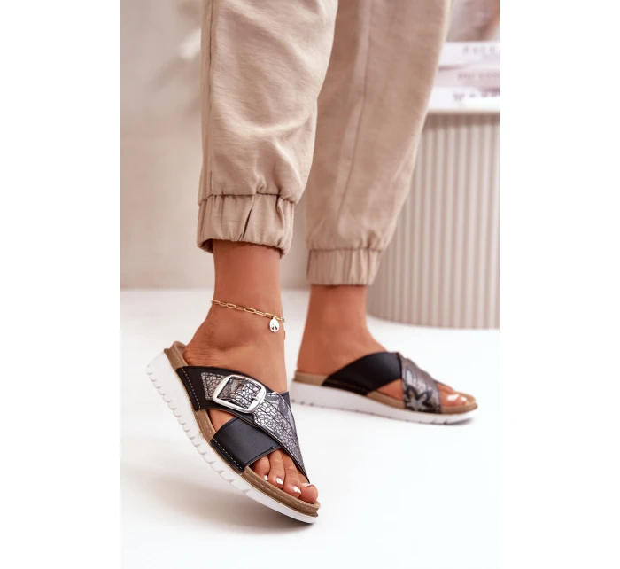 Pohodlné dámské pantofle s přezkou Inblu CN000032 černé