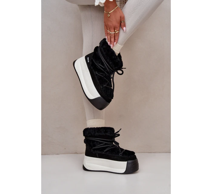 Dámské Kožené Sněhule Na Silné Podešvi S Kožešinou Big Star OO274A206 Černé