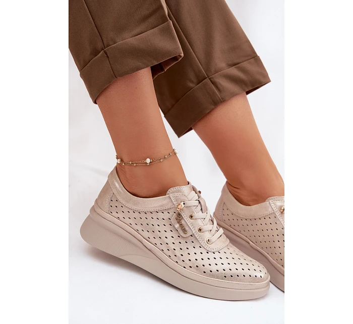 Kožené Ažurové Dámské Polobotky Vinceza 79603 Zlaté