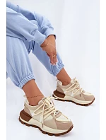 Kožené semišové dámské tenisky model 22095140 Béžové - Goe
