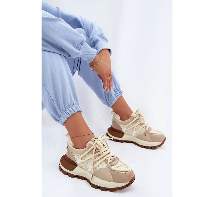 Kožené semišové dámské tenisky model 22095140 Béžové - Goe