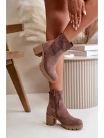 Dámské Kotníkové Boty Na Podpatku Na Zip Eko Semišové Hnědé Rashmi