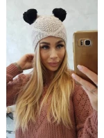 Fleecová čepice 2 bambulky K291 béžová - Oliwier