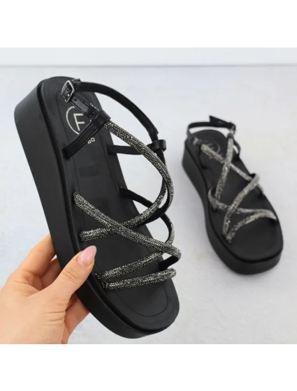 Dámské sandály na se zirkony černé model 21905027 - FILIPPO Dámské sandály na se zirkony černé model 21905027 - FILIPPO